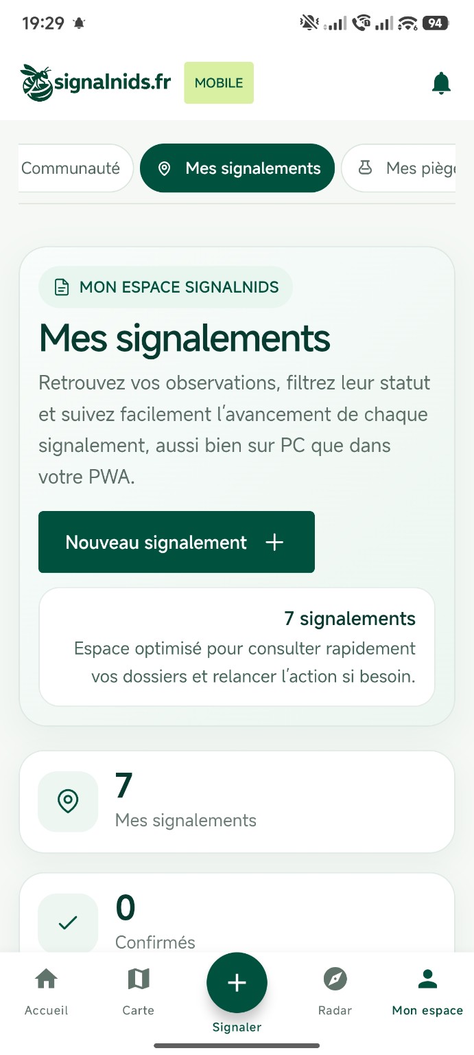 Mes signalements SignalNids