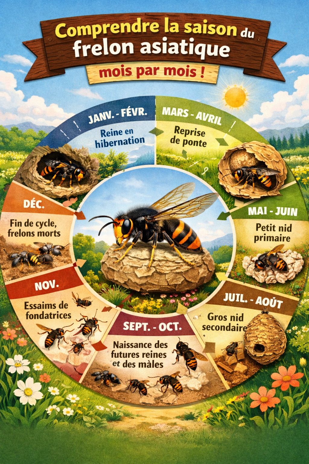 Comprendre la saison du frelon asiatique mois par mois