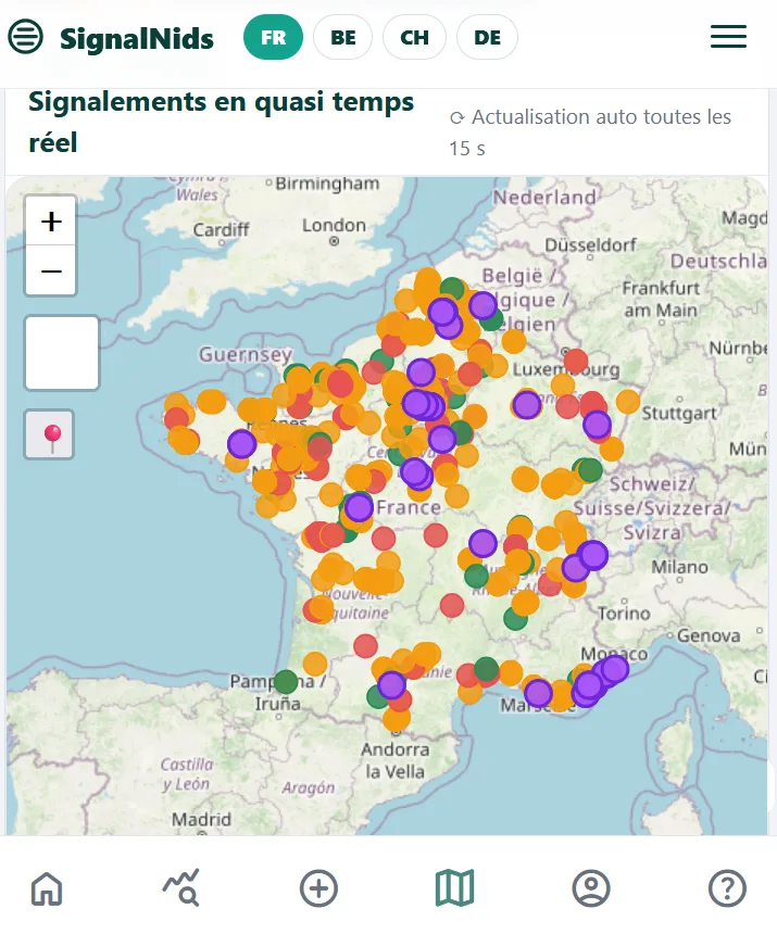 Carte interactive des nids de frelons asiatiques sur SignalNids.fr