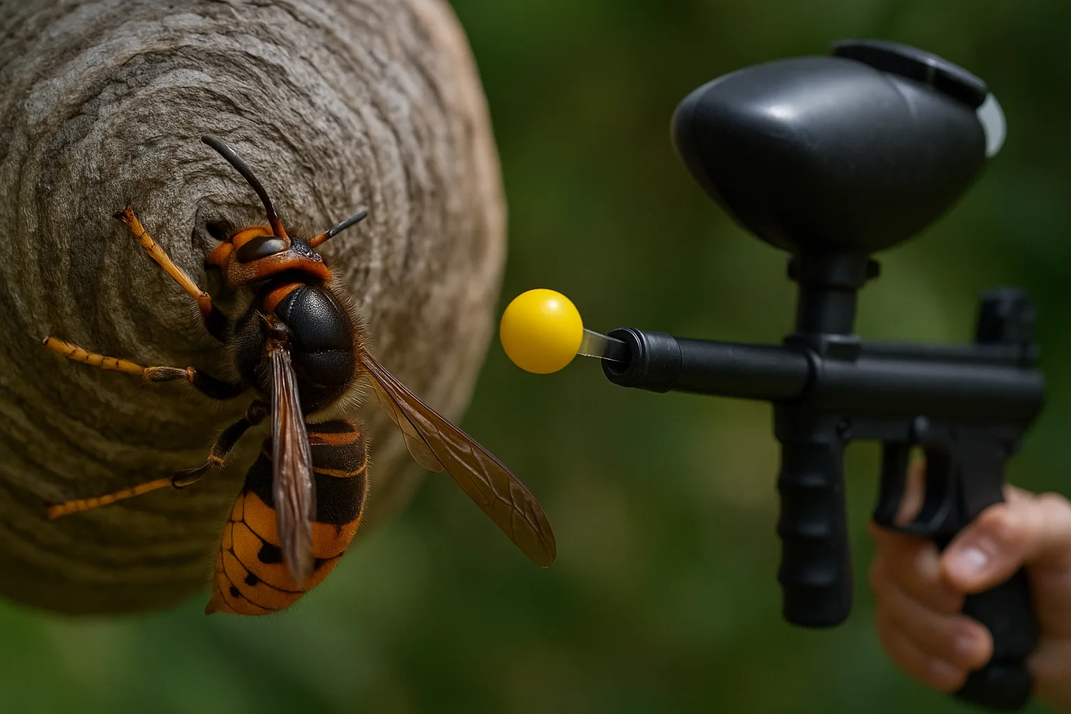 Destruction d’un nid de frelon asiatique au paintball : une fausse bonne idée très dangereuse