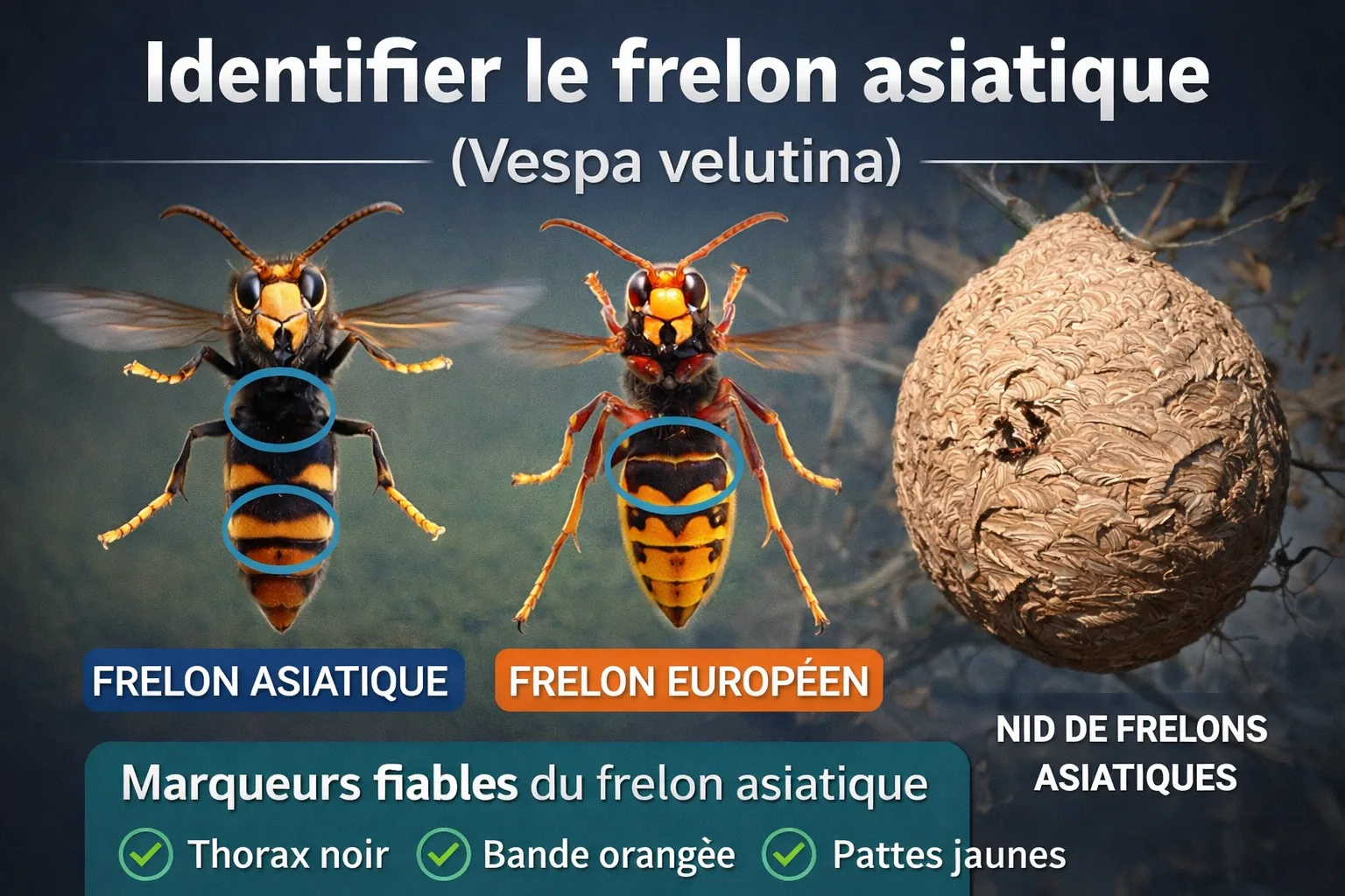 Identifier le frelon asiatique (Vespa velutina) : différences avec le frelon européen + nid