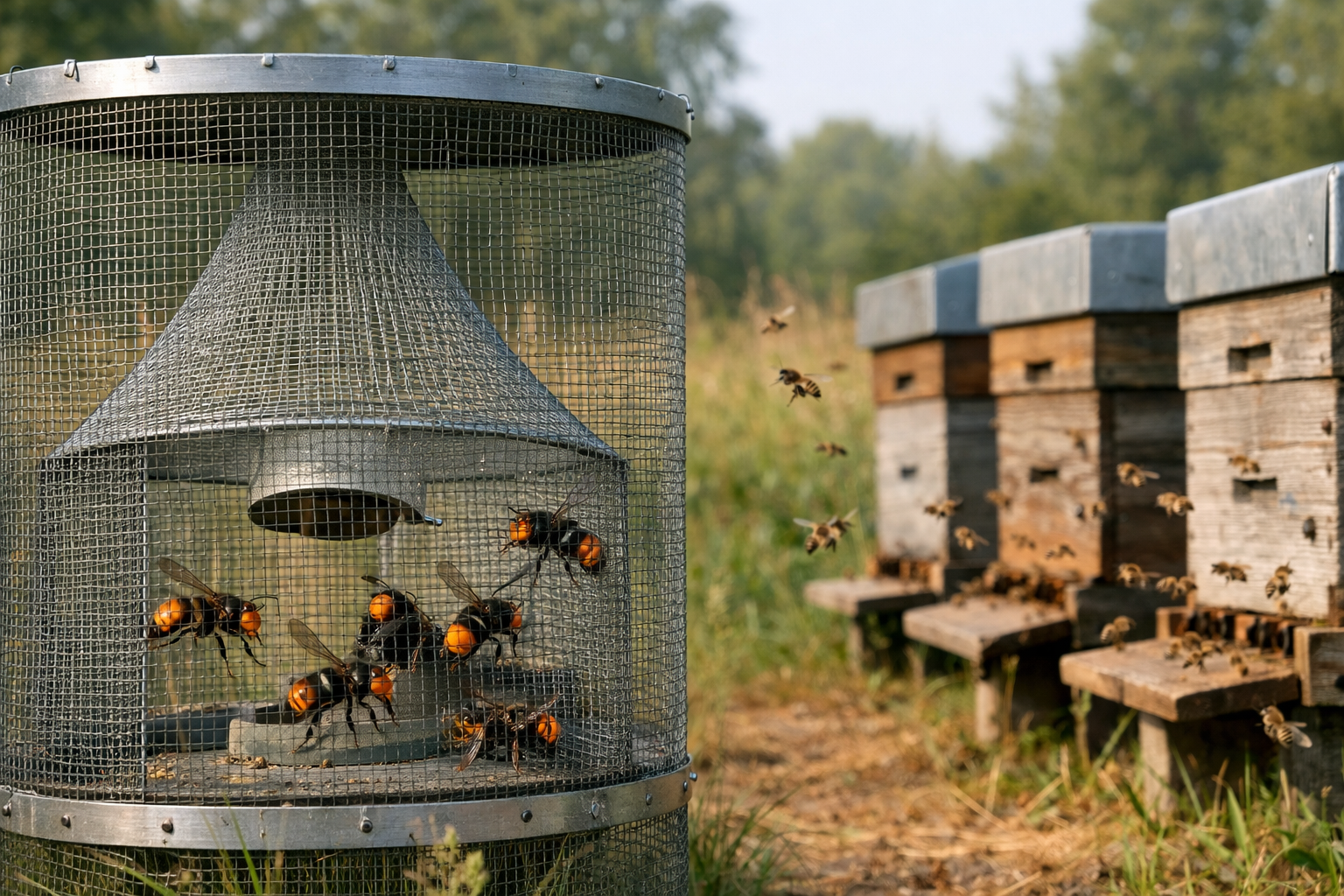 Nasse coréenne contre le frelon asiatique : efficacité et limites au rucher
