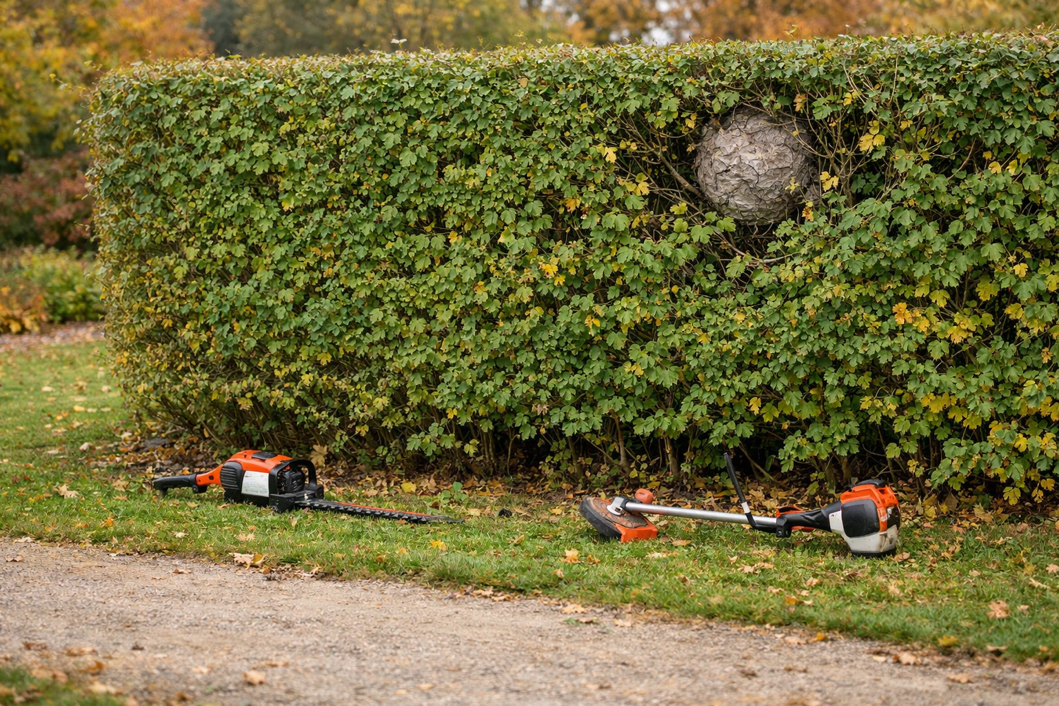 Nid suspect dans une haie avant des travaux de taille automnale