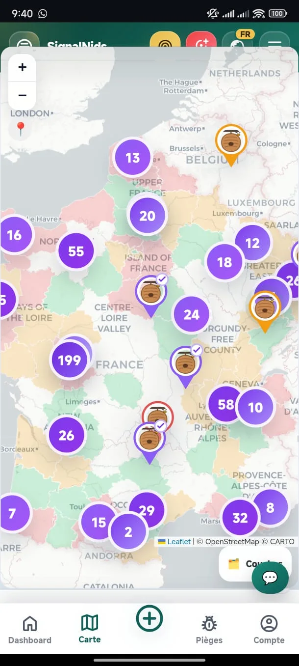 Carte interactive des nids de frelons asiatiques sur SignalNids.fr