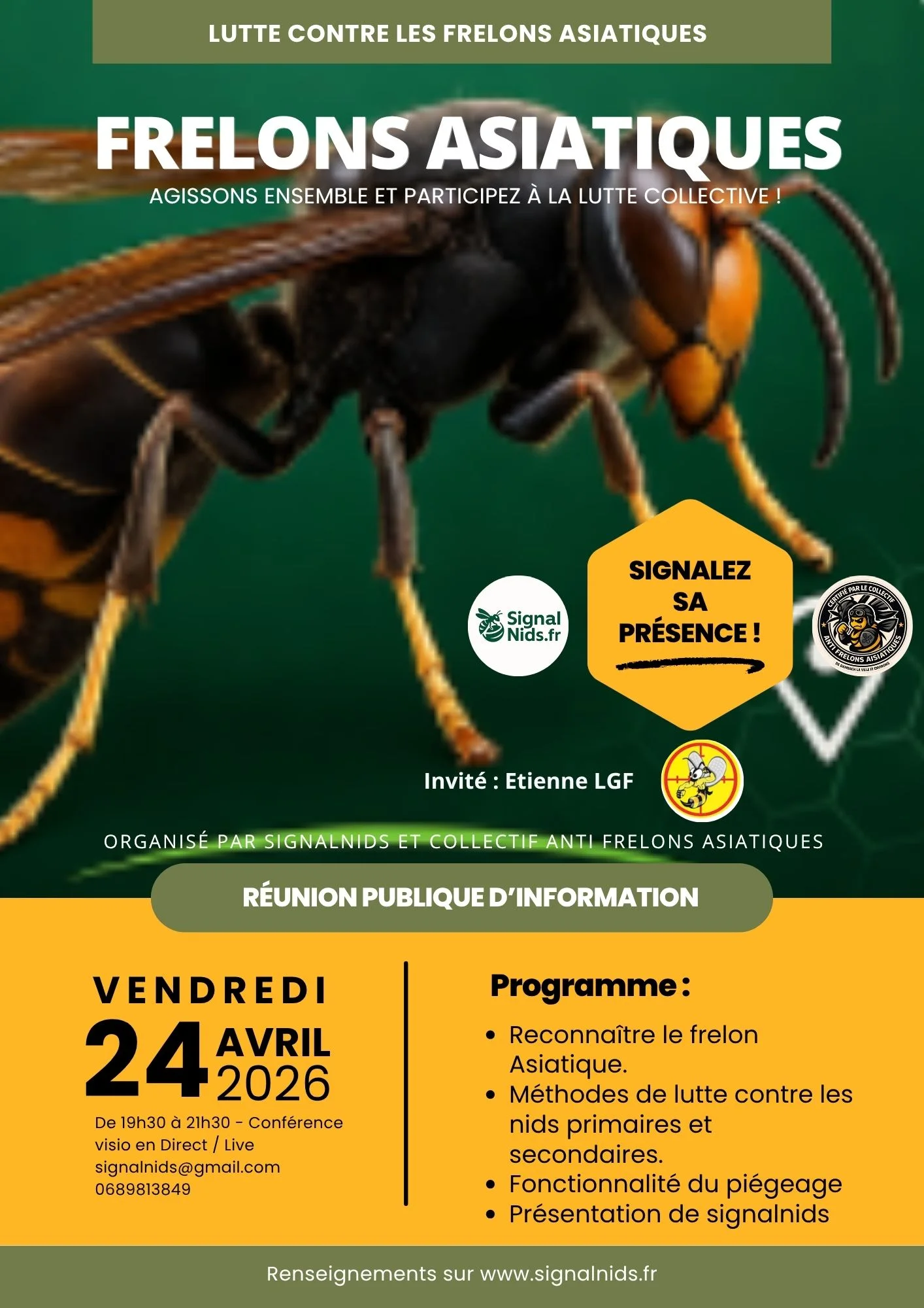 Conf&eacute;rence sur le Frelon asiatiques &agrave; pattes jaunes et pi&eacute;geages