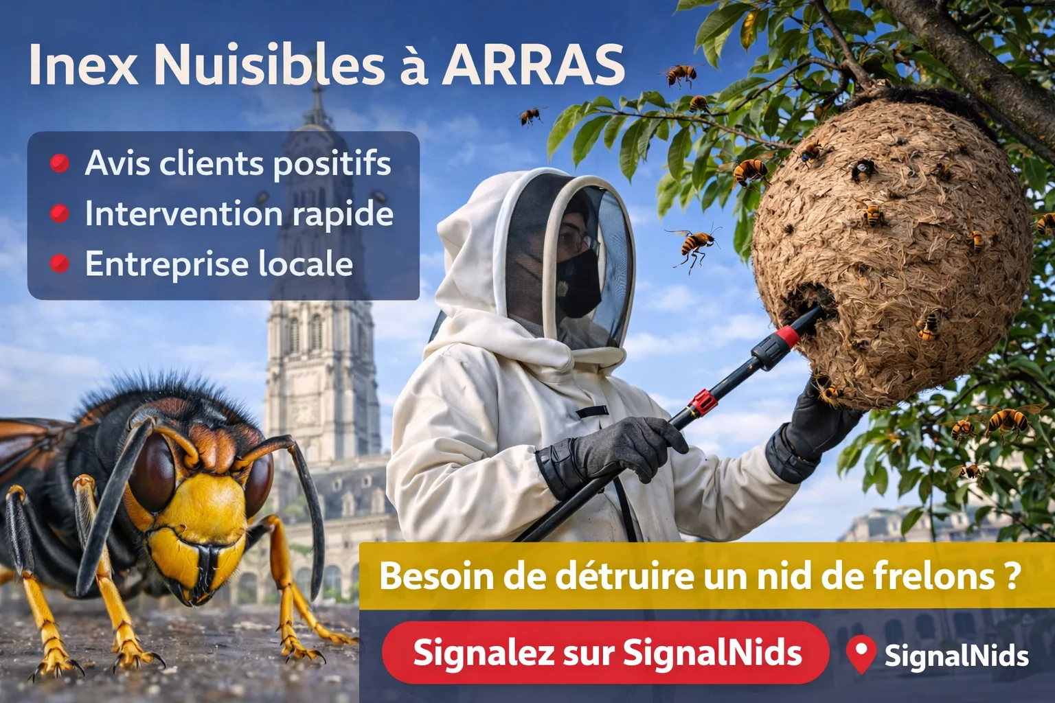 Inex Nuisibles à Arras : avis, tarifs et destruction de nid de frelons asiatiques