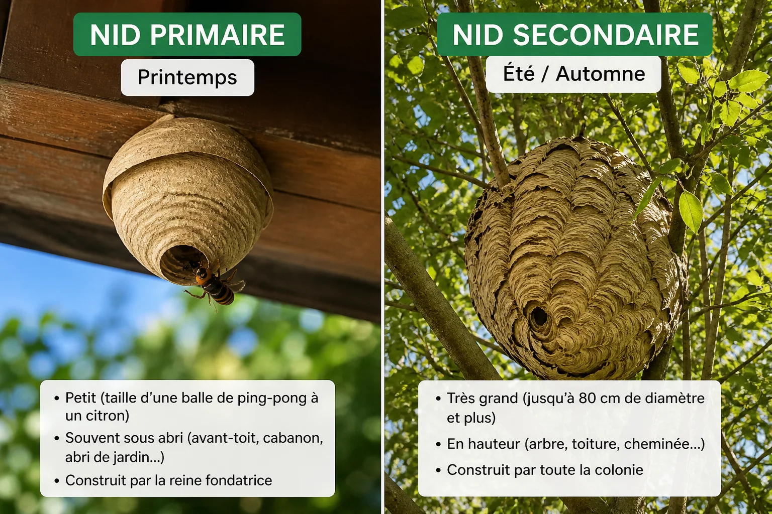 Nid primaire de frelon asiatique au printemps